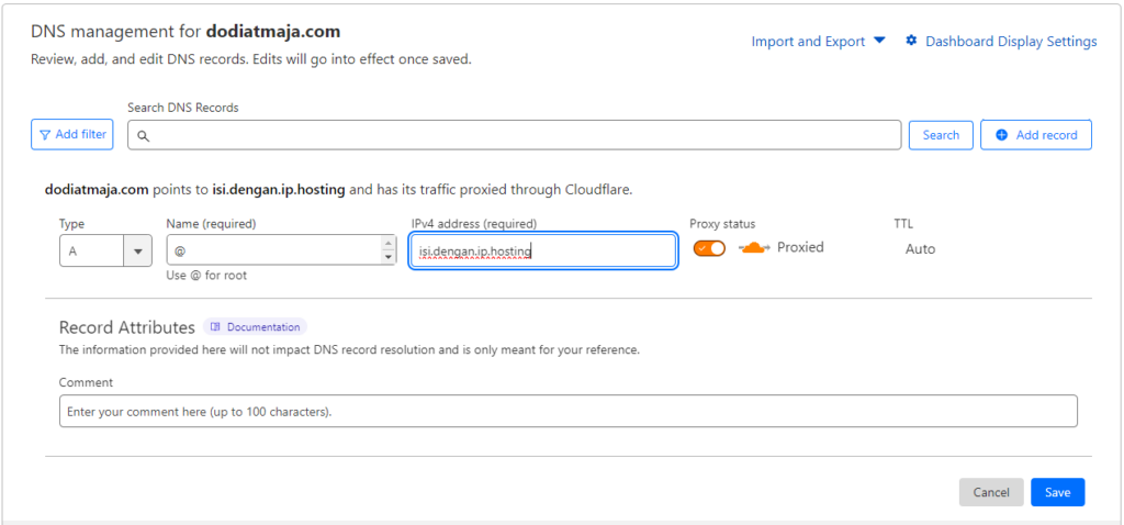 Setting IP Hosting Cloudflare